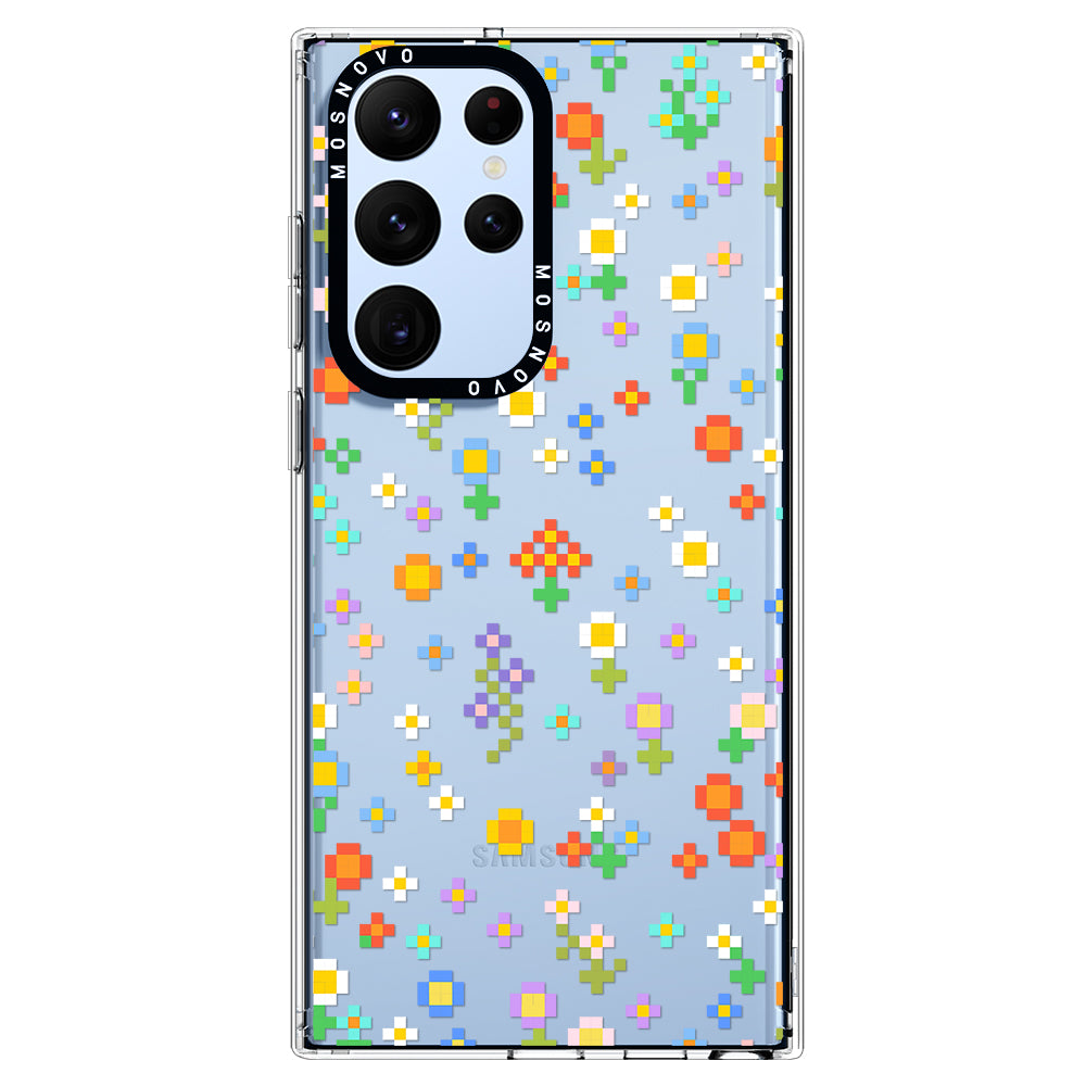 Pixel-Floral Phone Case - Samsung Galaxy S22 Ultra Case