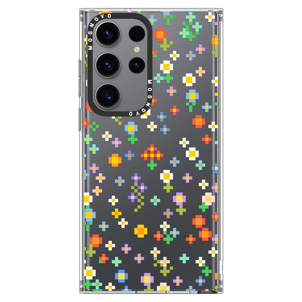 Pixel-Floral Phone Case - Samsung Galaxy S23 Ultra Case