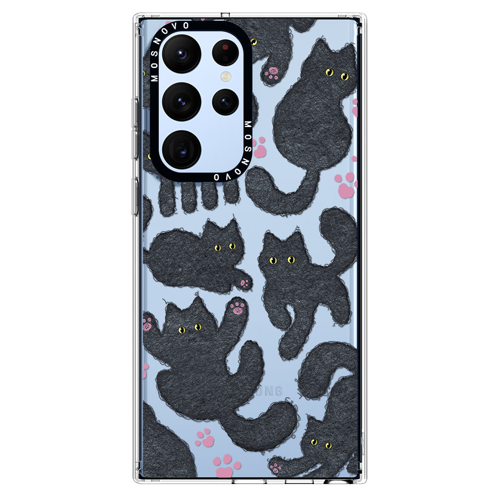 Black Furry Cat Phone Case - Samsung Galaxy S22 Ultra Case