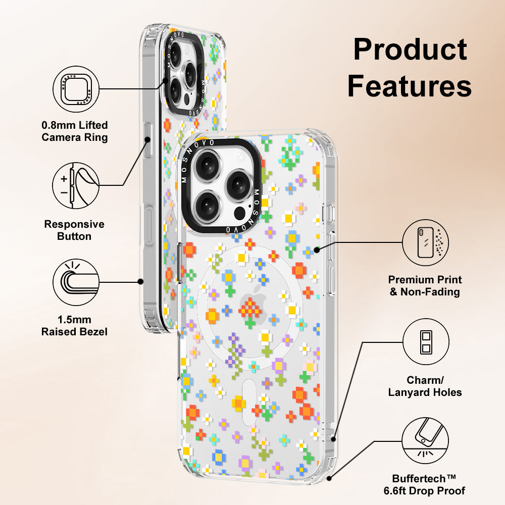 Pixel-Floral Phone Case - iPhone 16 Pro Max Case