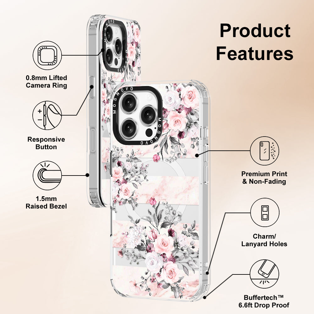 Pink Marble Flowers Phone Case - iPhone 16 Pro Max Case - MOSNOVO