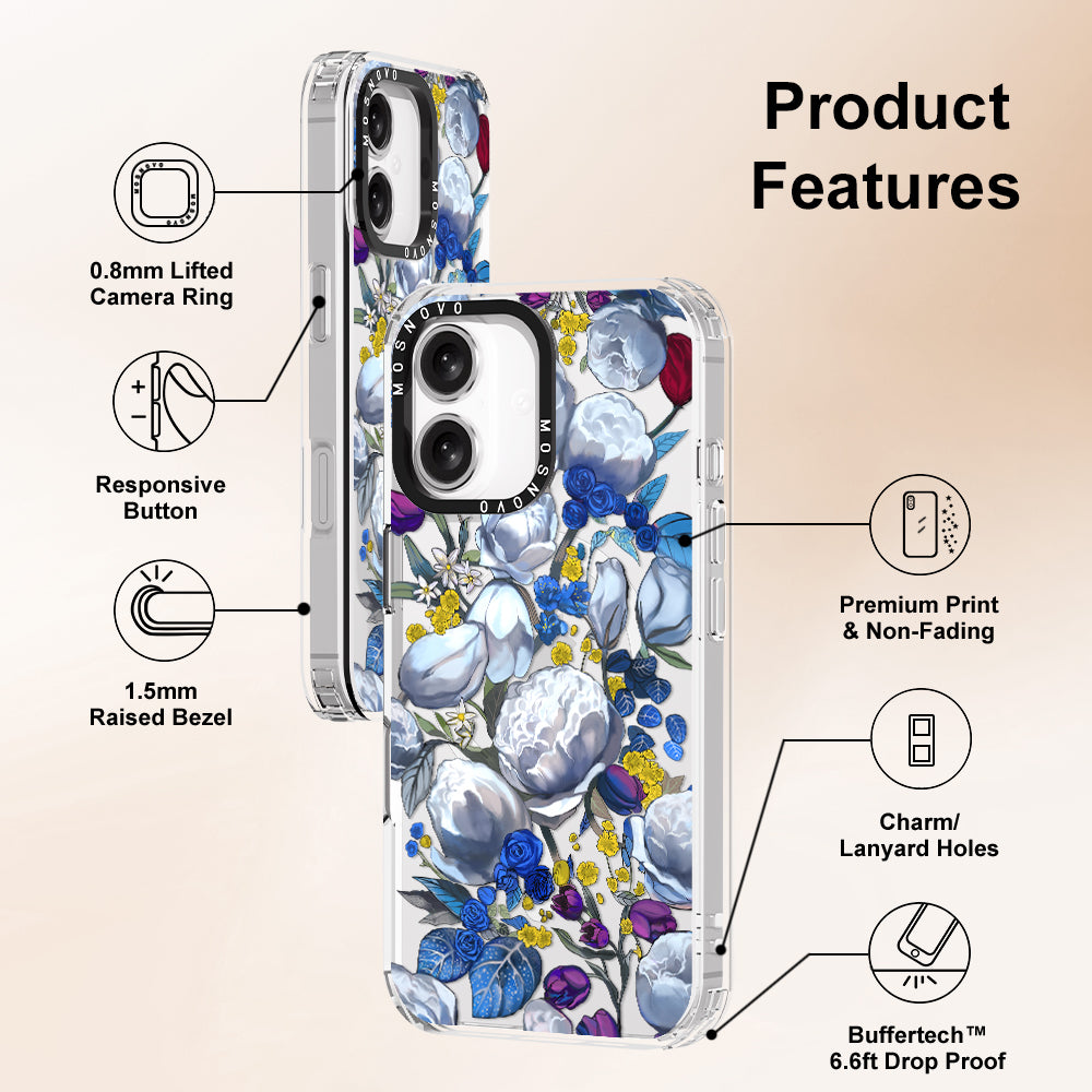 Purple Blue Floral Phone Case - iPhone 16 Case - MOSNOVO