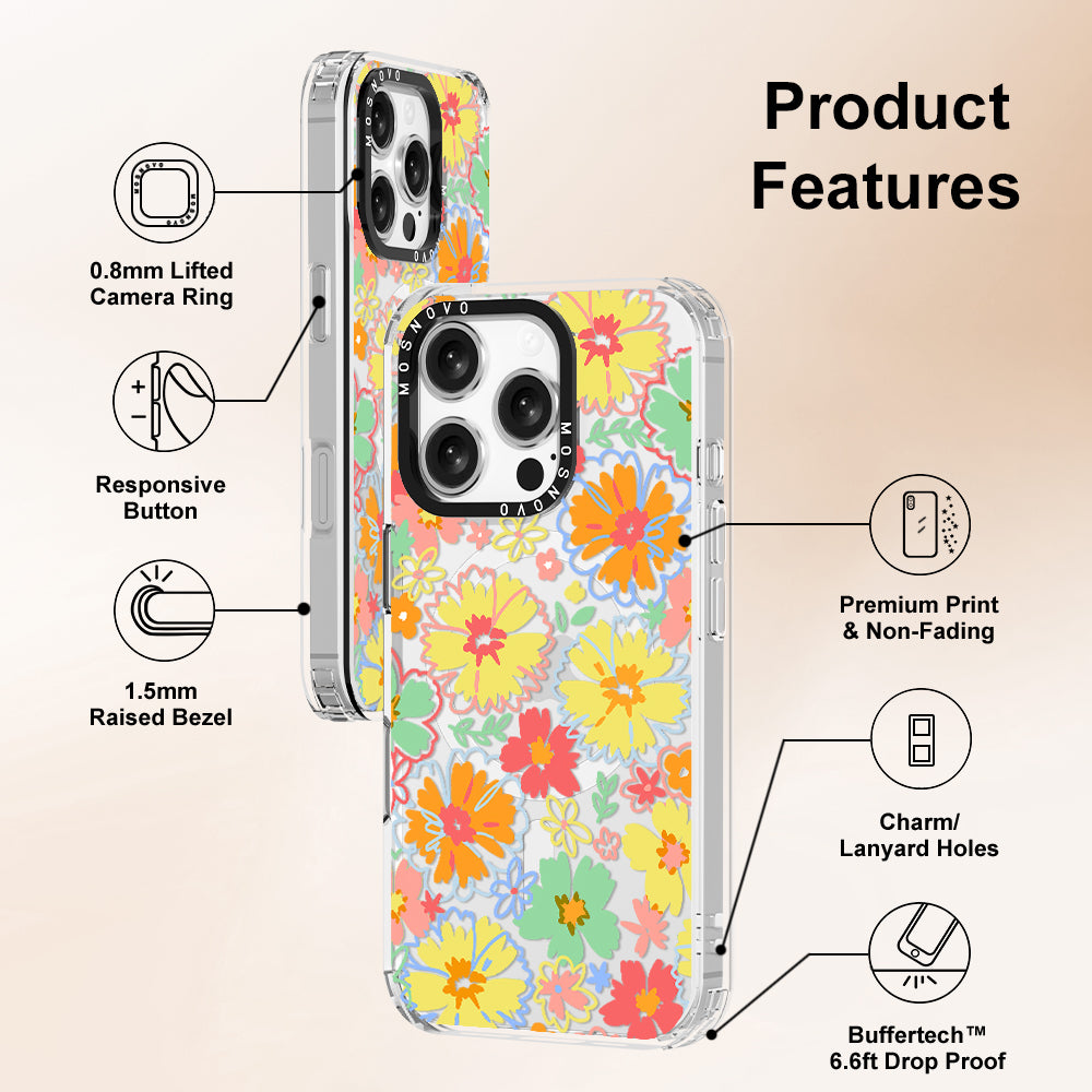 Retro Boho Hippie Flowers Phone Case - iPhone 16 Pro Case - MOSNOVO