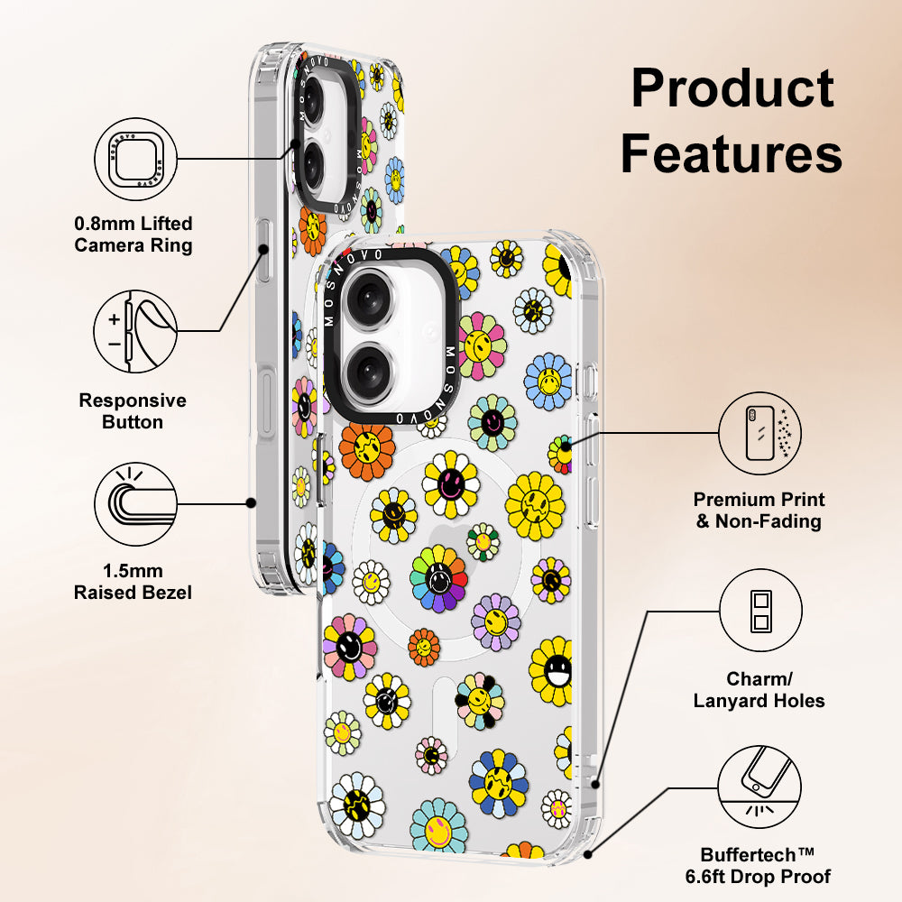 Flower Smiley Face Phone Case - iPhone 16 Plus Case - MOSNOVO