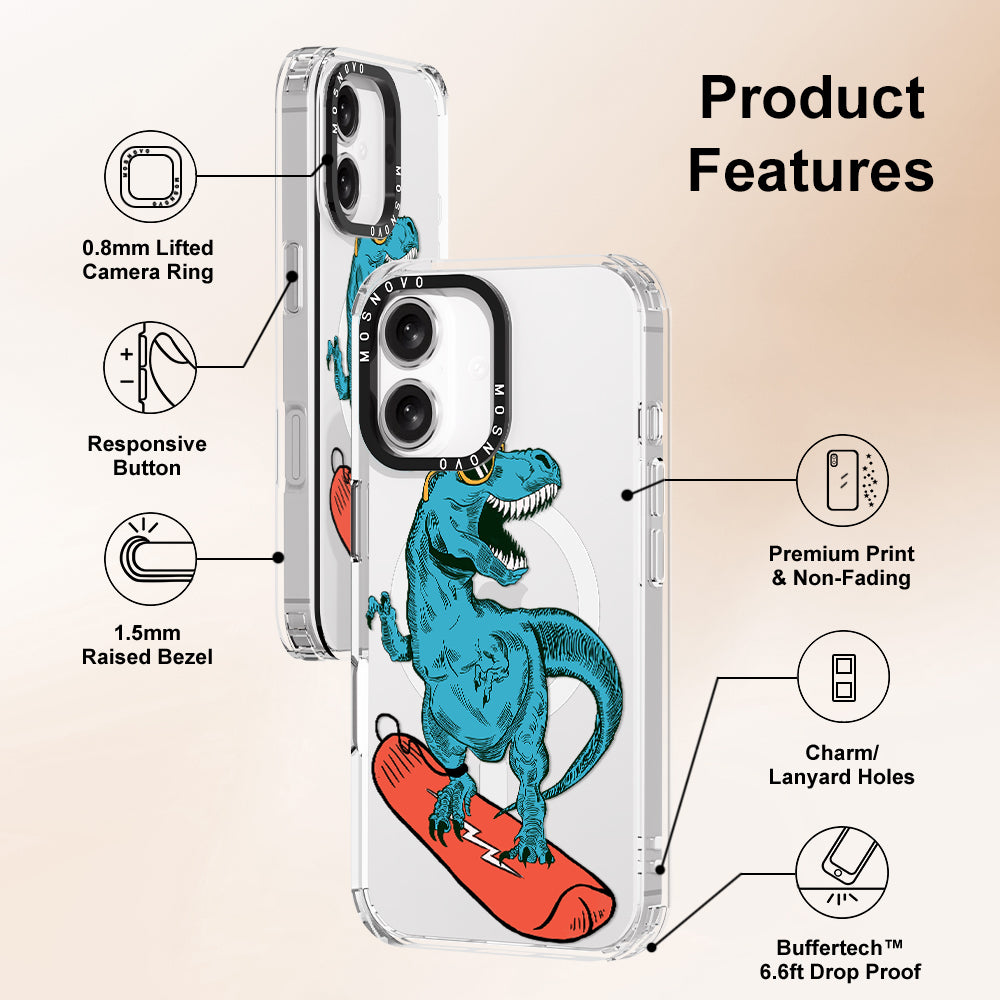 Surfing Dinosaur Phone Case - iPhone 16 Plus Case - MOSNOVO