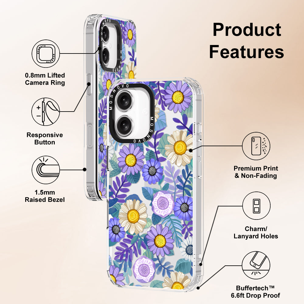 Purple Floral Phone Case - iPhone 16 Plus Case - MOSNOVO