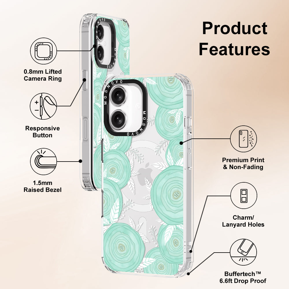 Mint Flower Phone Case - iPhone 16 Plus Case - MOSNOVO