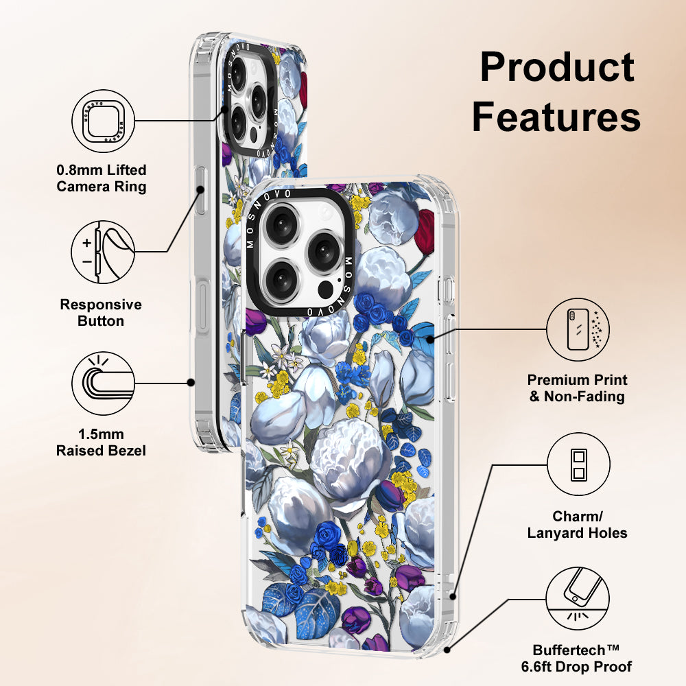 Purple Blue Floral Phone Case - iPhone 16 Pro Max Case - MOSNOVO