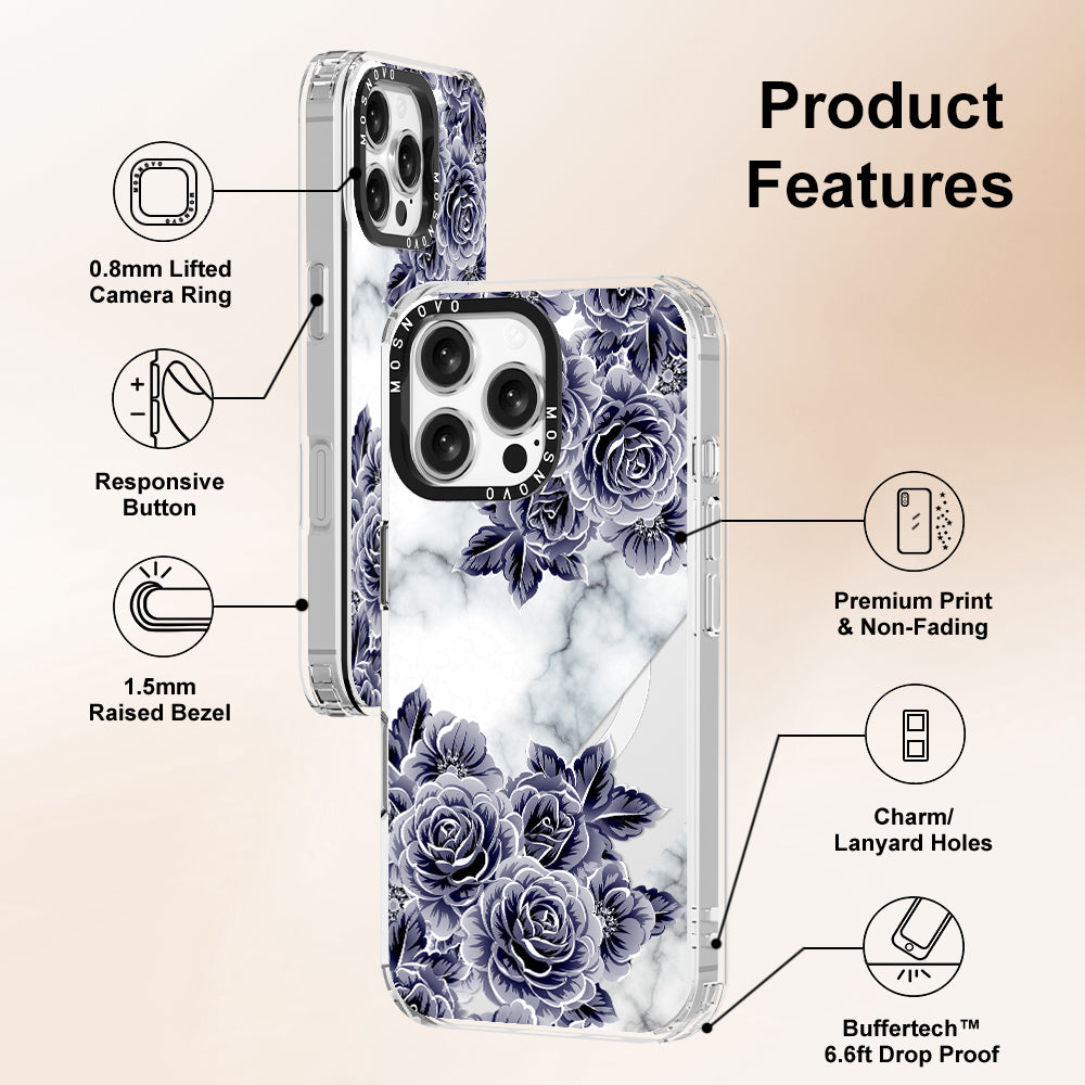 Marble with Purple Flowers Phone Case - iPhone 16 Pro Max Case - MOSNOVO