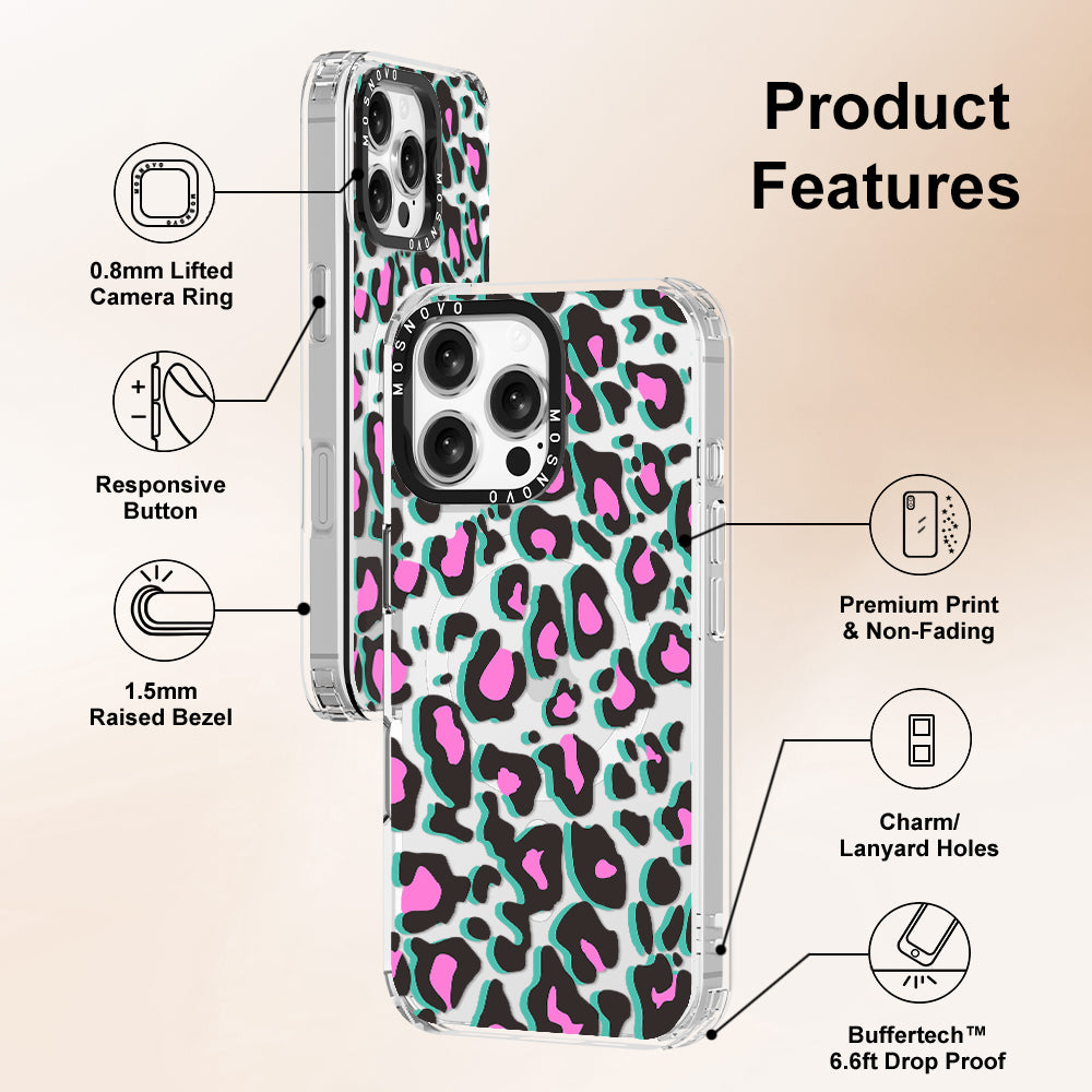 Hot Pink Leopard Print Phone Case - iPhone 16 Pro Max Case - MOSNOVO