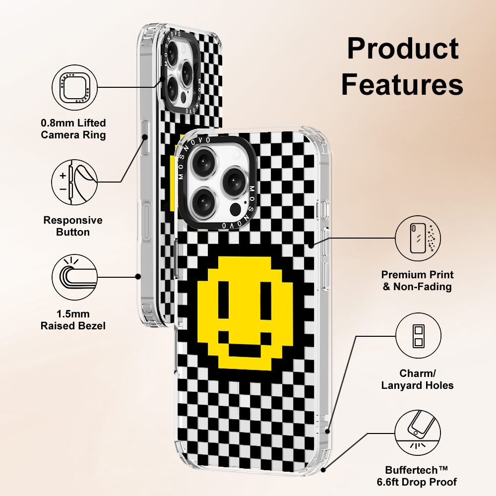 Smile Checkered Phone Case - iPhone 16 Pro Max Case - MOSNOVO