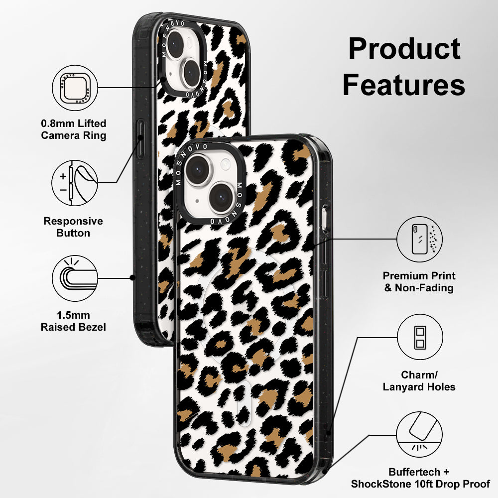 Leopard Print Phone Case - iPhone 14 Plus Case Clear Black ShockStone With MagSafe