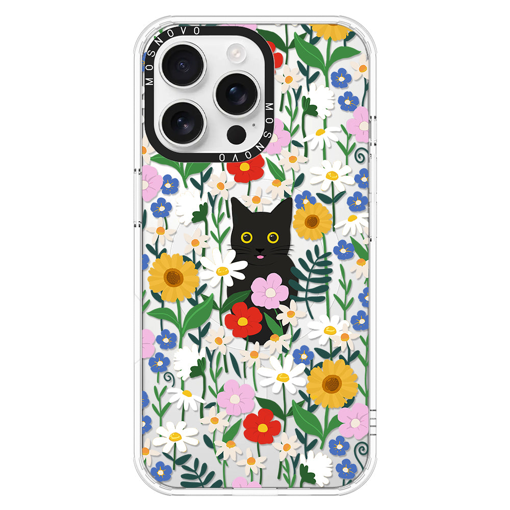 Black Cat in Garden Phone Case - iPhone 16 Pro Max Case - MOSNOVO