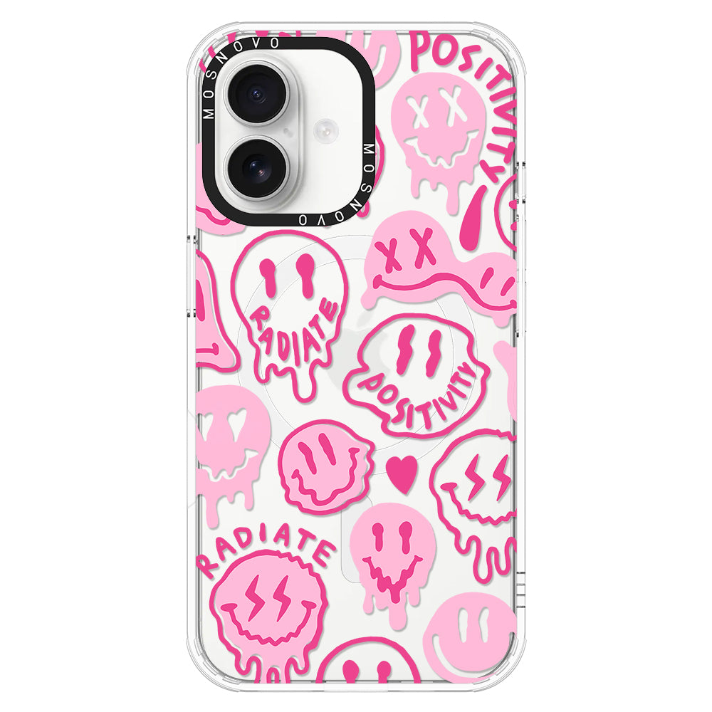 Pink Dripping Smiles Positivity Radiate Face Phone Case - iPhone 16 Plus Case - MOSNOVO