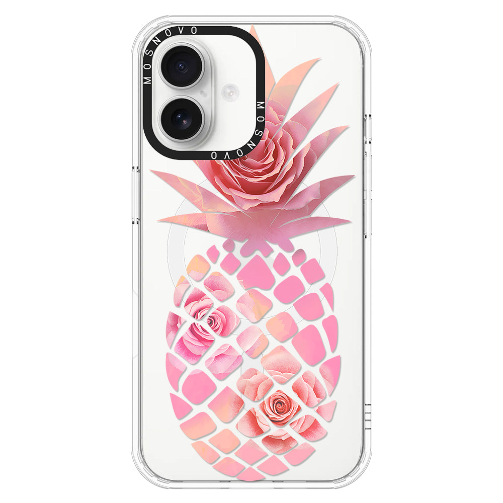 Pink Floral Pineapple Phone Case - iPhone 16 Plus Case - MOSNOVO