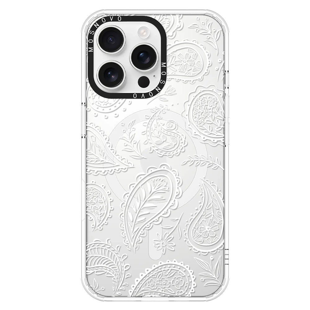 White Paisley Phone Case - iPhone 16 Pro Max Case - MOSNOVO