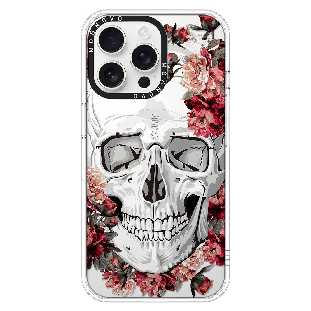 Red Flower Skull Phone Case - iPhone 16 Pro Max Case Clear With Magsafe