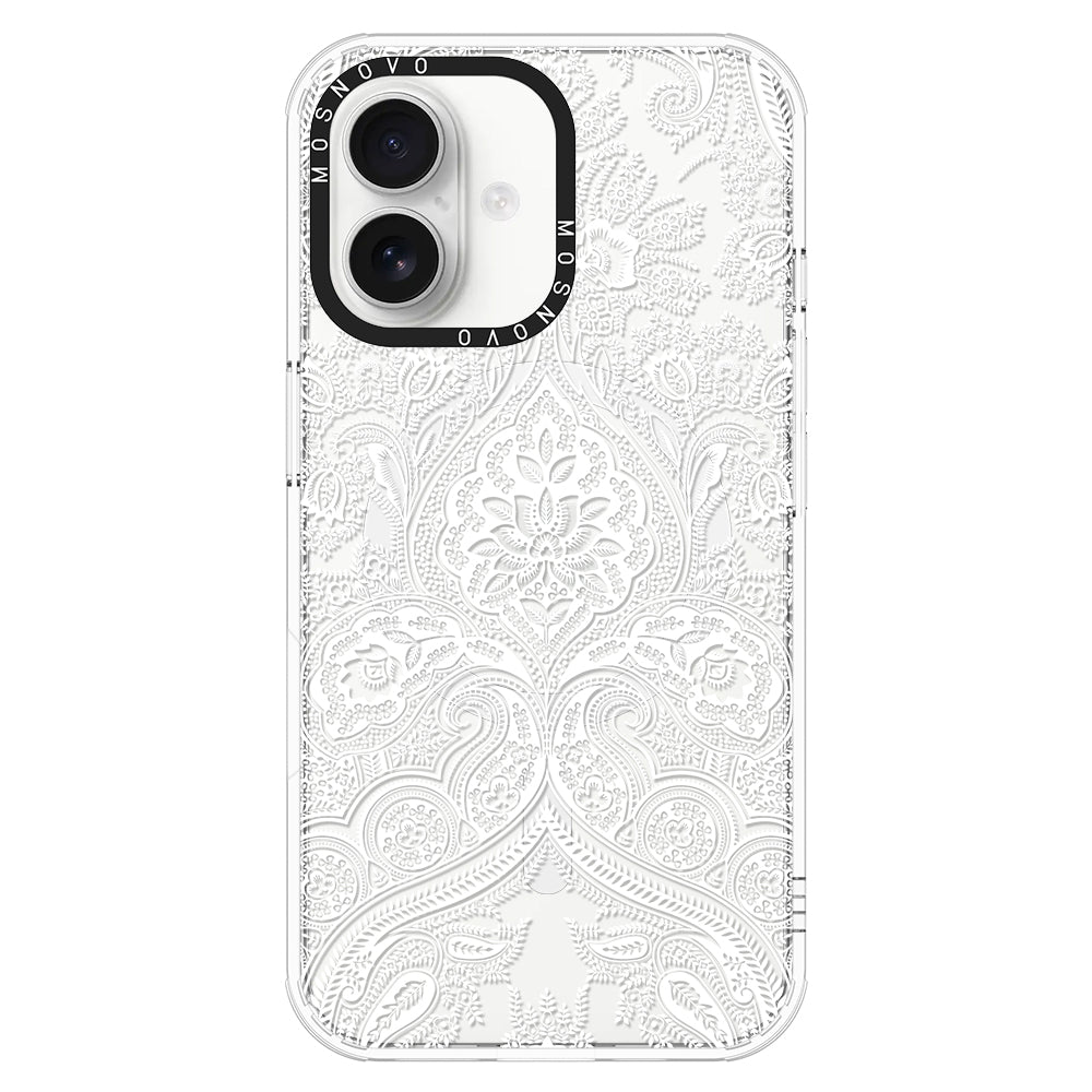 White Damask Phone Case - iPhone 16 Plus Case - MOSNOVO