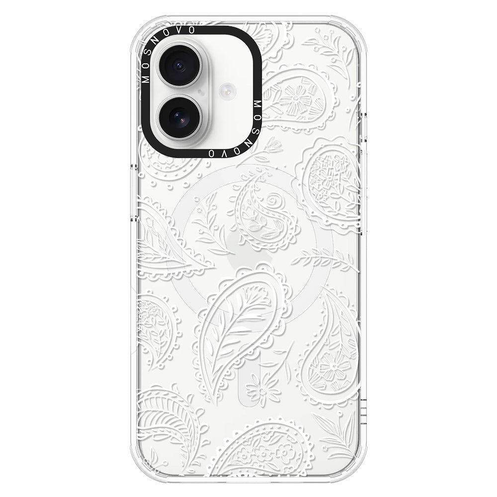 White Paisley Phone Case - iPhone 16 Plus Case - MOSNOVO