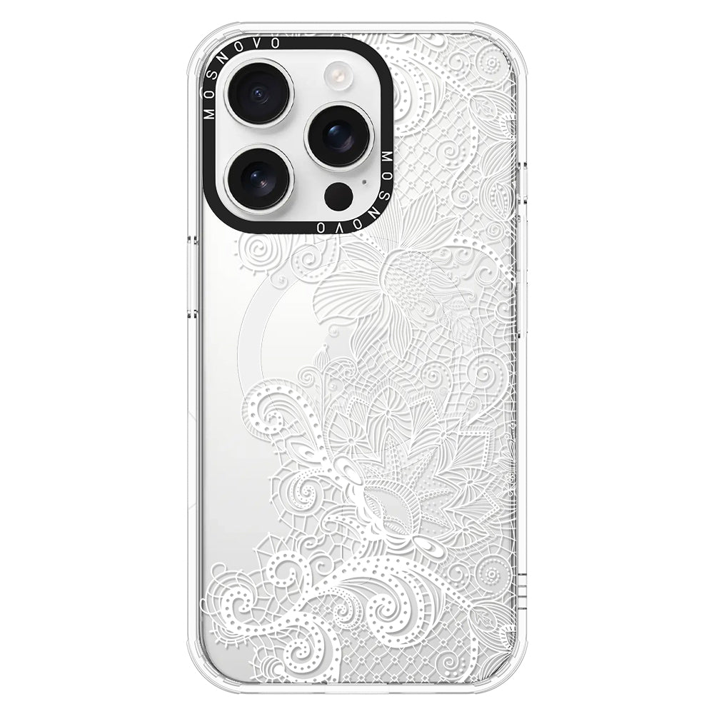 Lacy White Flower Phone Case - iPhone 16 Pro Case - MOSNOVO