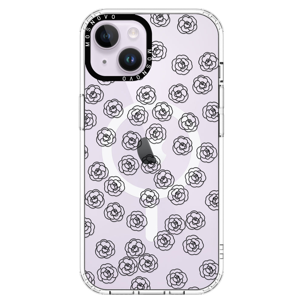 Linear Camelia Flower Phone Case - iPhone 14 Plus Case