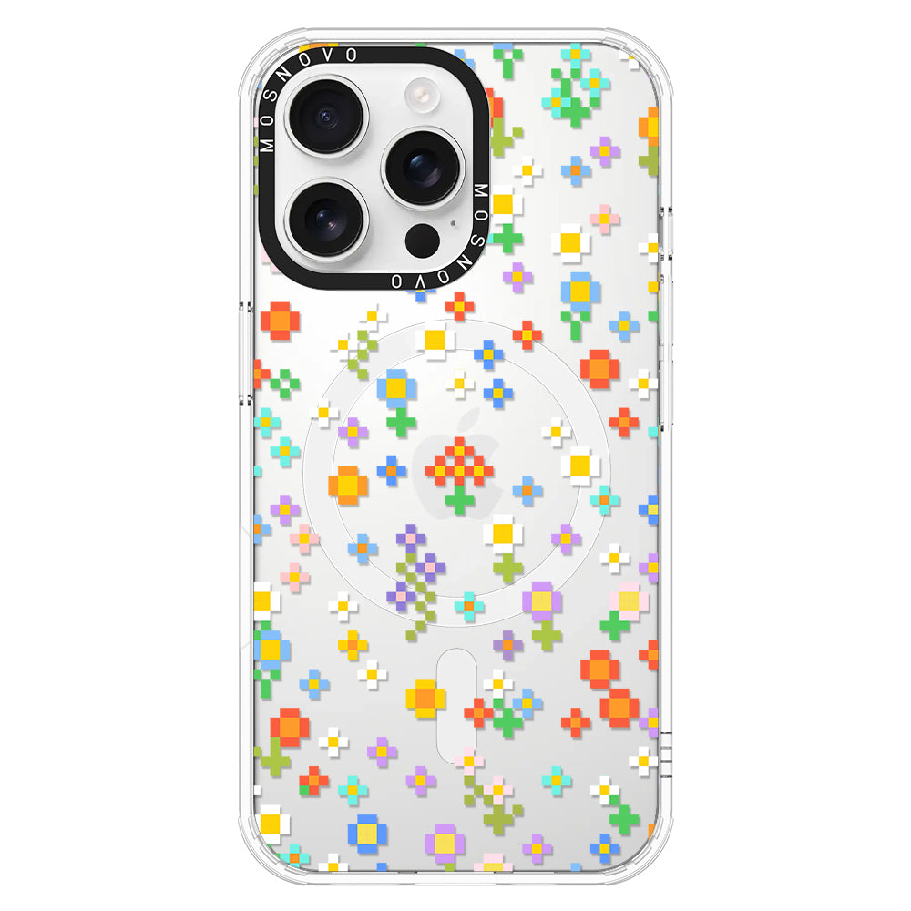 Pixel-Floral Phone Case - iPhone 16 Pro Max Case