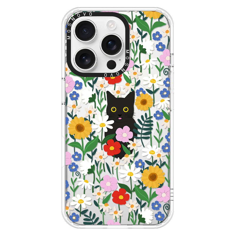 Black Cat in Garden Phone Case - iPhone 16 Pro Case - MOSNOVO