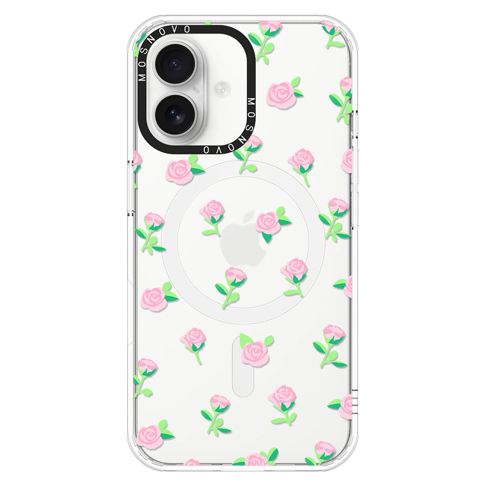 Pink Rose Floral Phone Case - iPhone 16 Plus Case - MOSNOVO