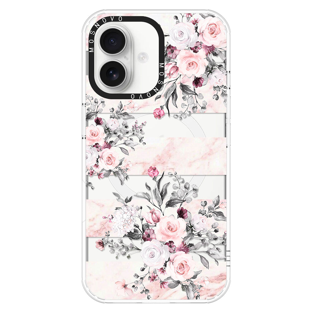 Pink Marble Flowers Phone Case - iPhone 16 Case - MOSNOVO