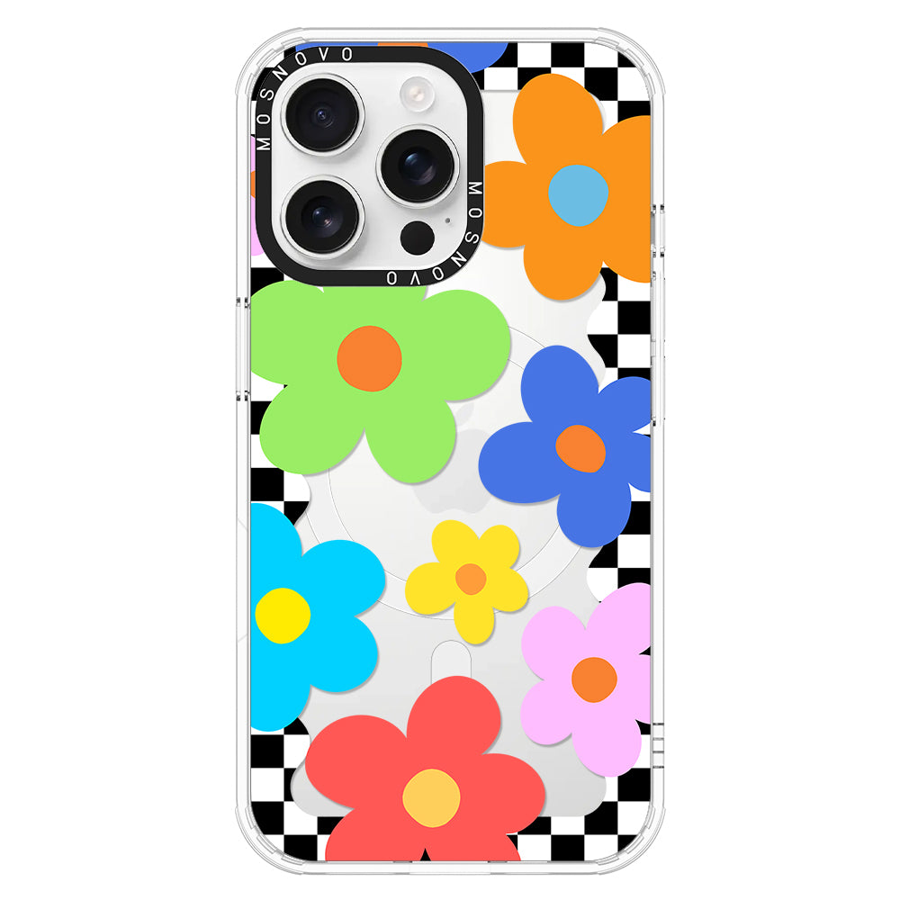 60's Checkered Floral Phone Case - iPhone 16 Pro Max Case - MOSNOVO