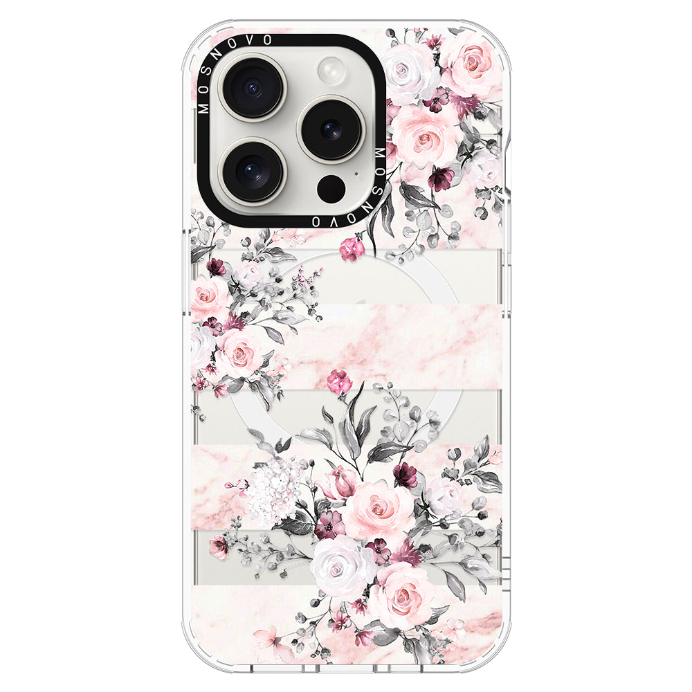 Pink Marble Flowers Phone Case - iPhone 16 Pro Max Case - MOSNOVO