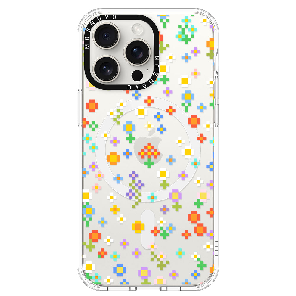 Pixel-Floral Phone Case - iPhone 15 Pro Max Case