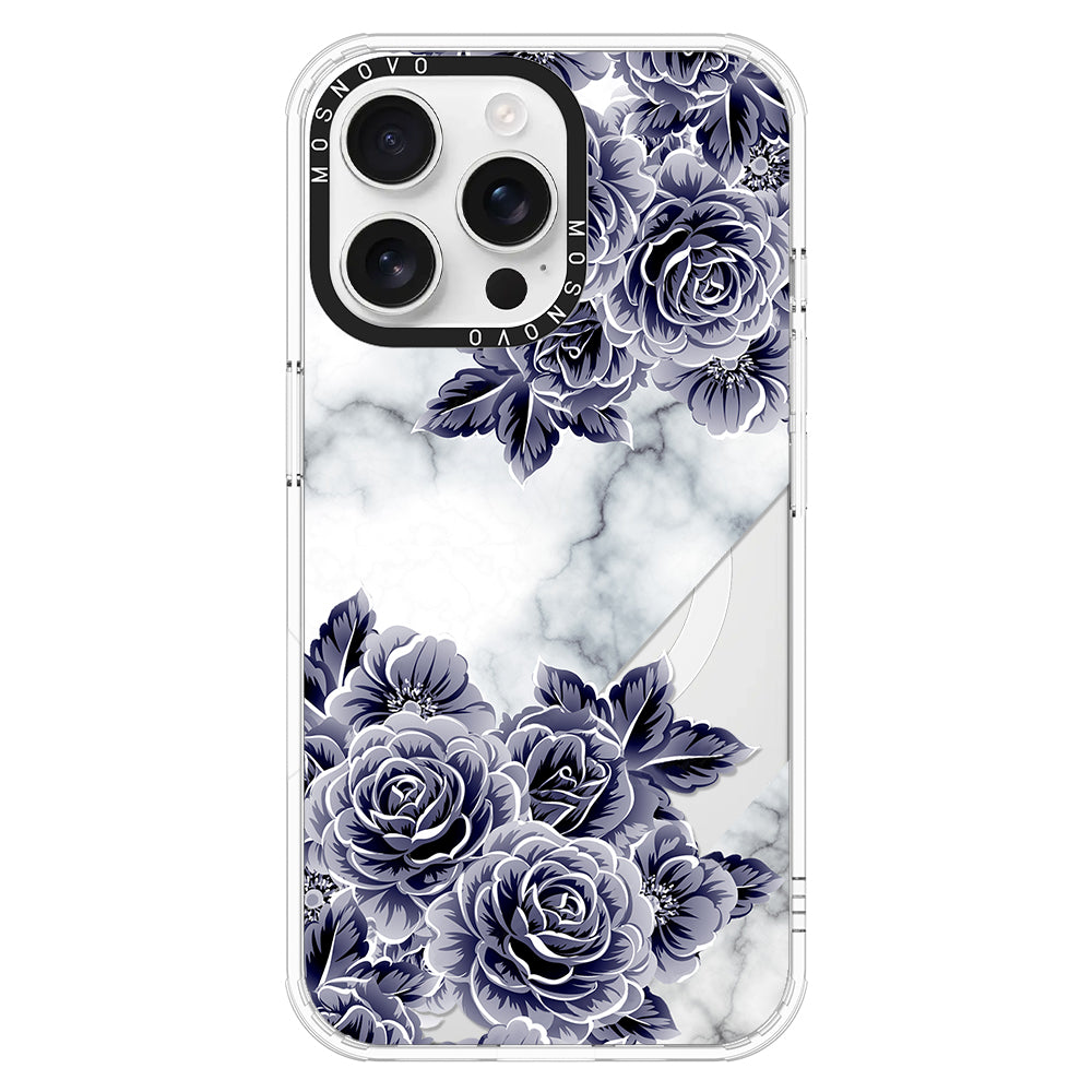 Marble with Purple Flowers Phone Case - iPhone 16 Pro Max Case - MOSNOVO