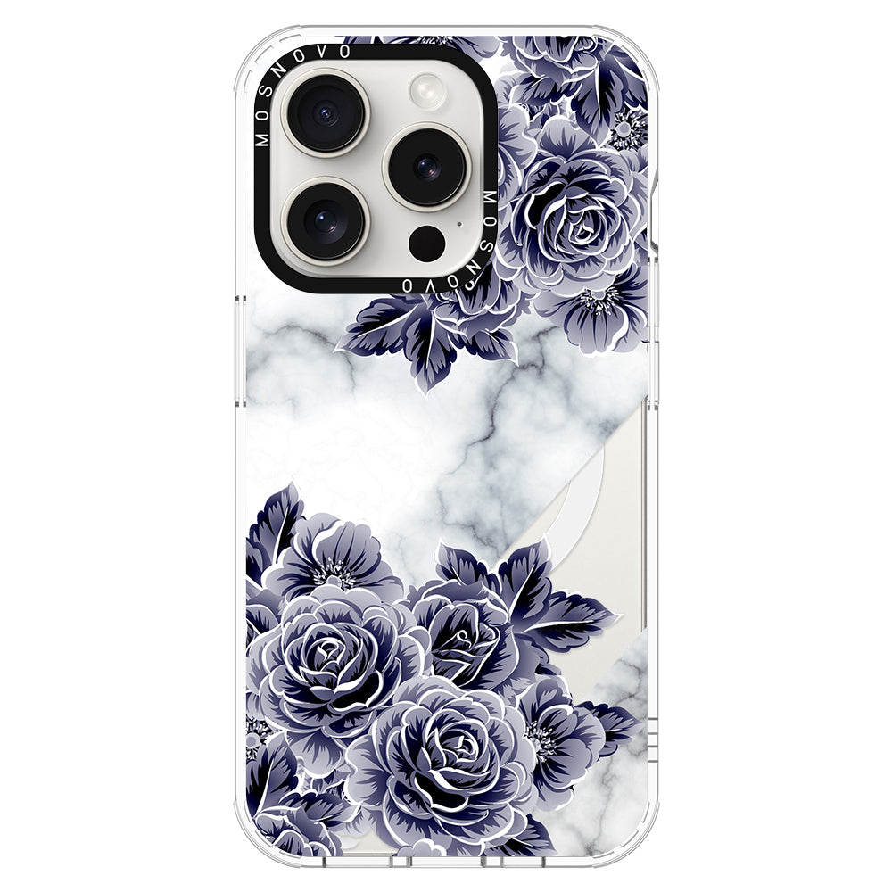 Marble with Purple Flowers Phone Case - iPhone 16 Pro Case - MOSNOVO