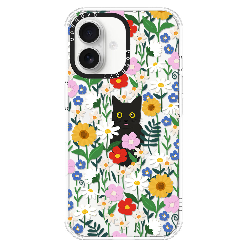 Black Cat in Garden Phone Case - iPhone 16 Case - MOSNOVO