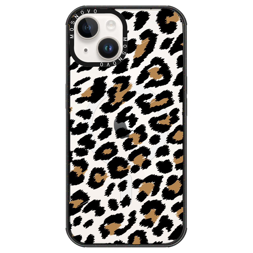 Leopard Print Phone Case - iPhone 14 Plus Case Clear Black ShockStone With MagSafe