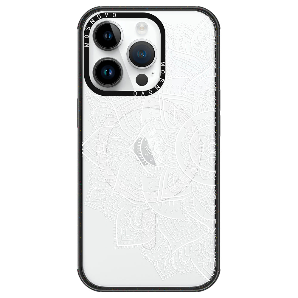 Half Mandala Phone Case - iPhone 14 Pro Case Clear Black ShockStone With MagSafe