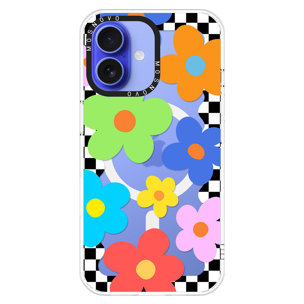 60's Checkered Floral Phone Case - iPhone 16 Case - MOSNOVO