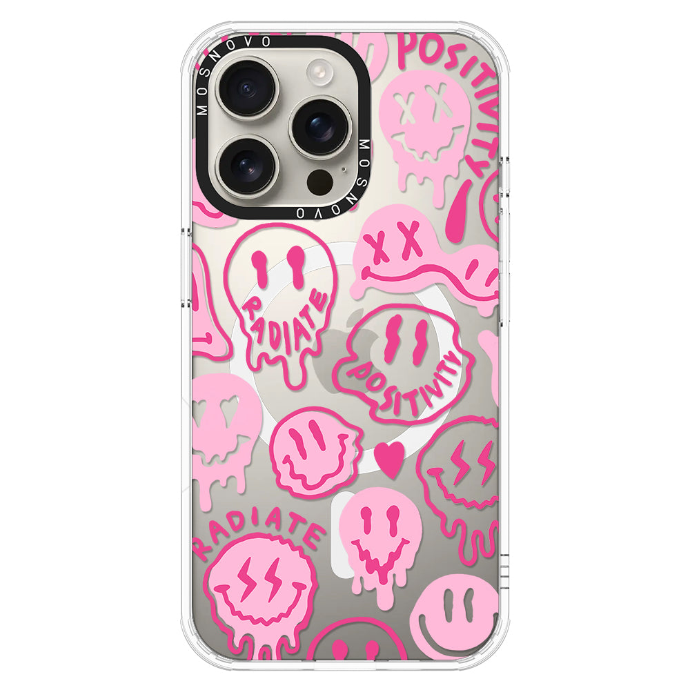 Pink Dripping Smiles Positivity Radiate Face Phone Case - iPhone 16 Pro Max Case - MOSNOVO