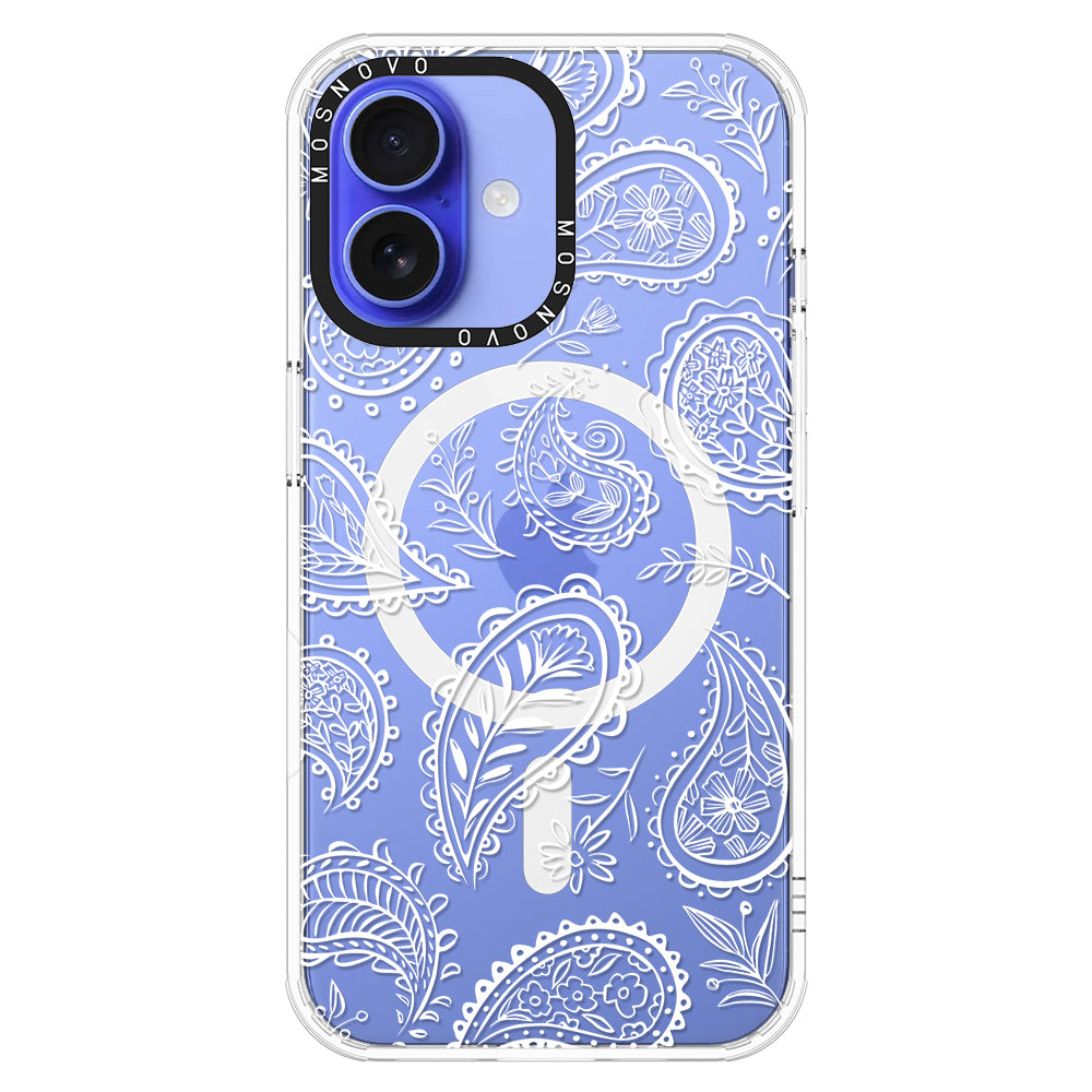 White Paisley Phone Case - iPhone 16 Plus Case - MOSNOVO