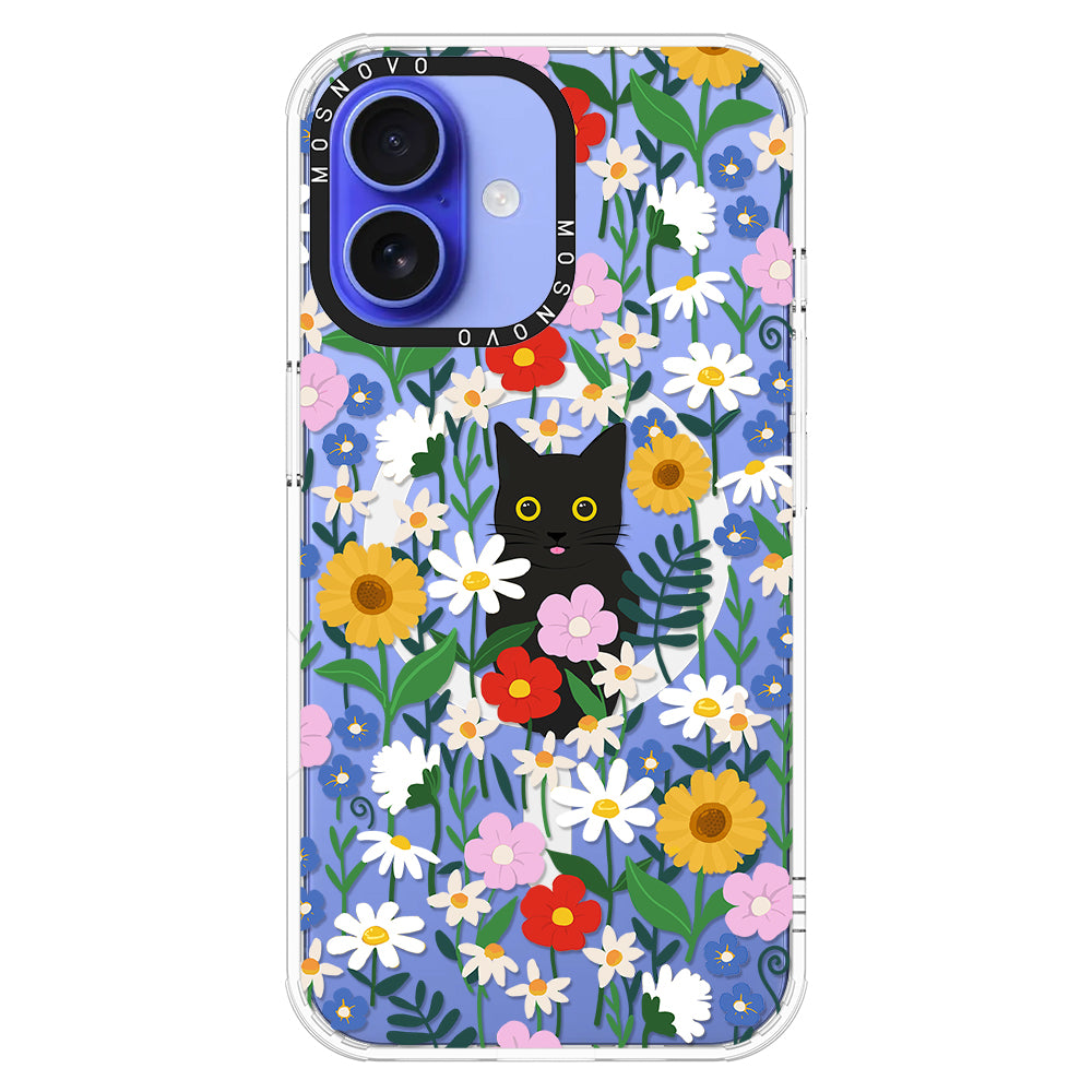 Black Cat in Garden Phone Case - iPhone 16 Case - MOSNOVO