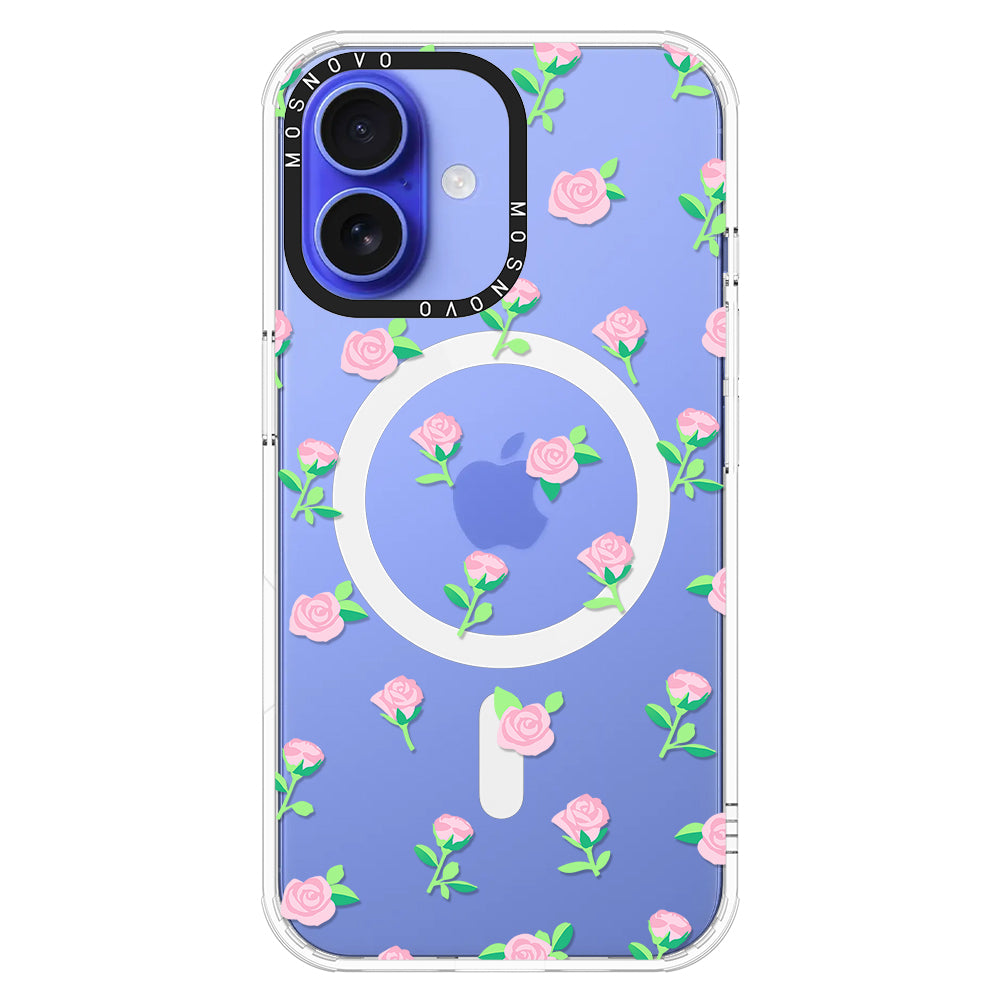 Pink Rose Floral Phone Case - iPhone 16 Plus Case - MOSNOVO