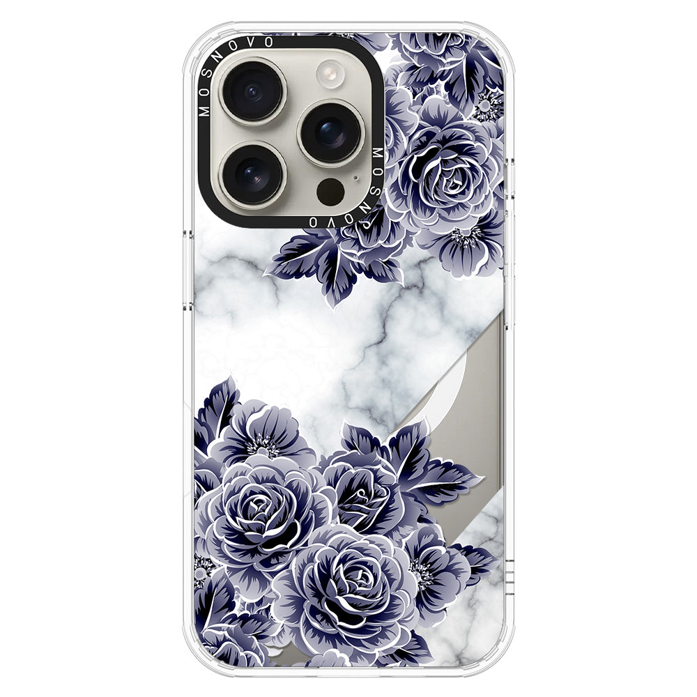 Marble with Purple Flowers Phone Case - iPhone 16 Pro Case - MOSNOVO