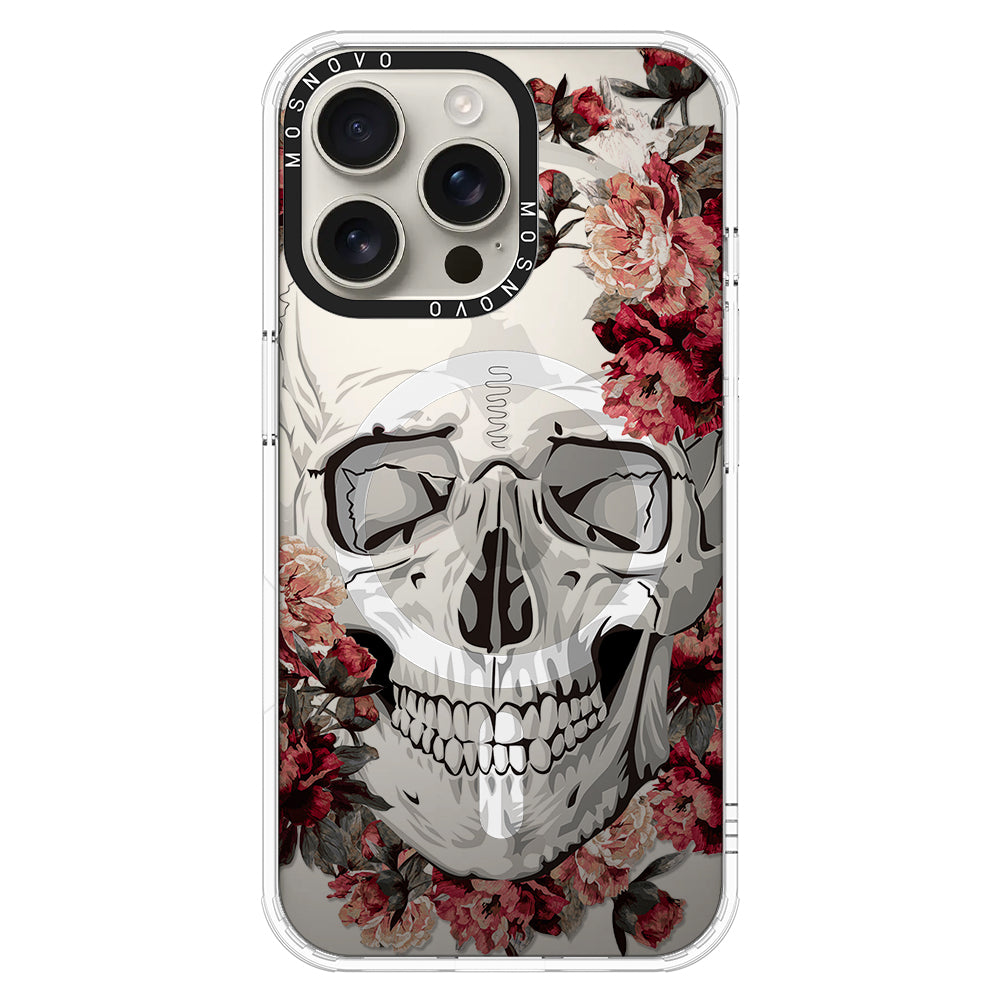 Red Flower Skull Phone Case - iPhone 16 Pro Max Case Clear With Magsafe