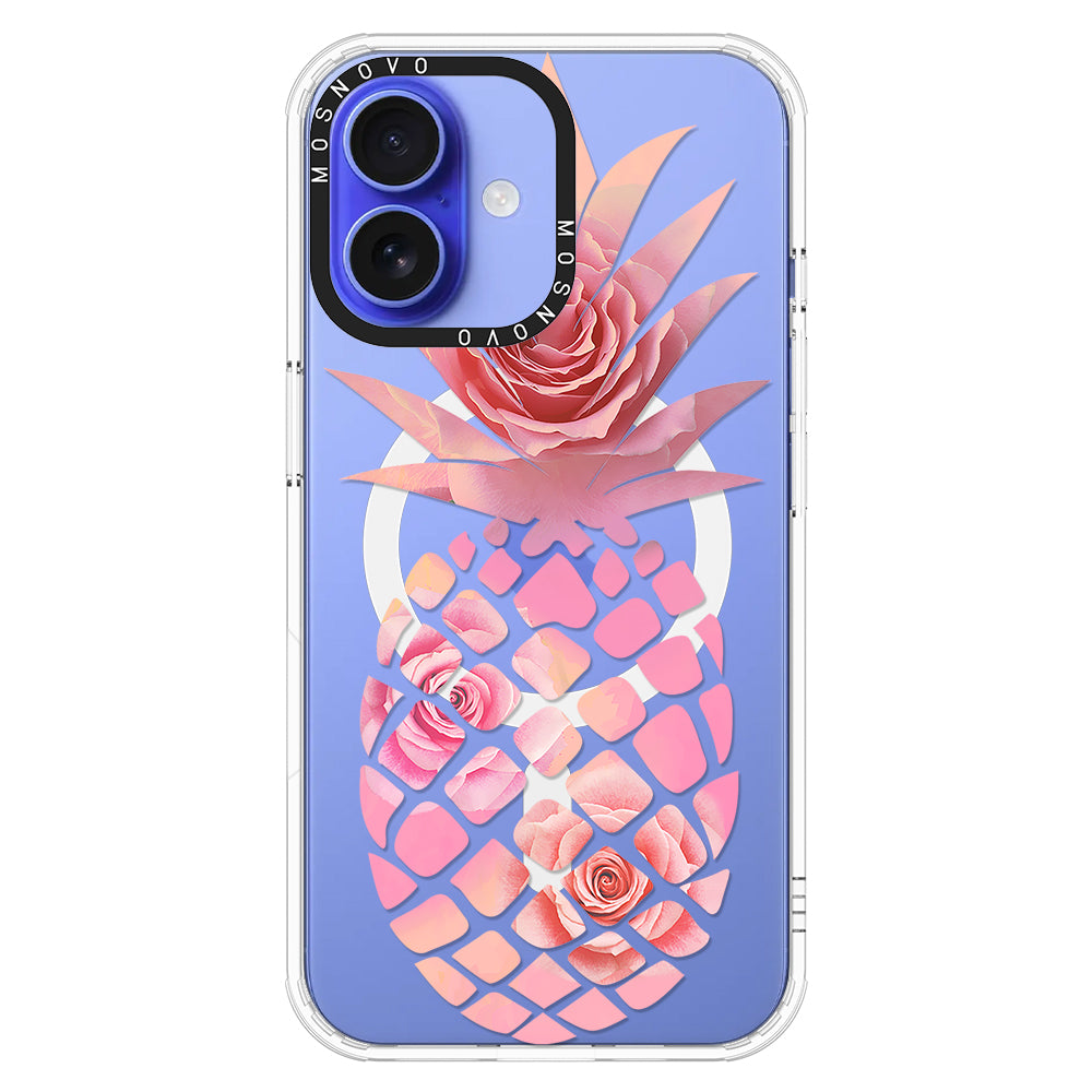 Pink Floral Pineapple Phone Case - iPhone 16 Plus Case - MOSNOVO