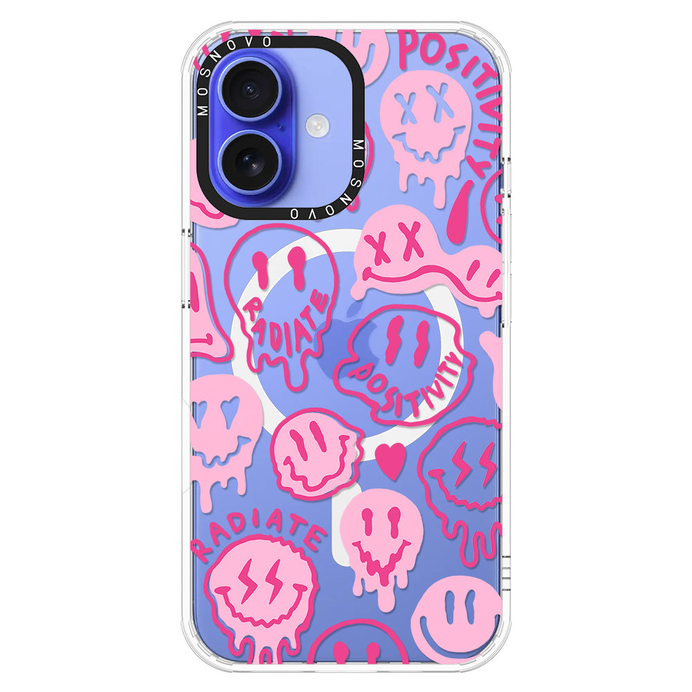 Pink Dripping Smiles Positivity Radiate Face Phone Case - iPhone 16 Plus Case - MOSNOVO