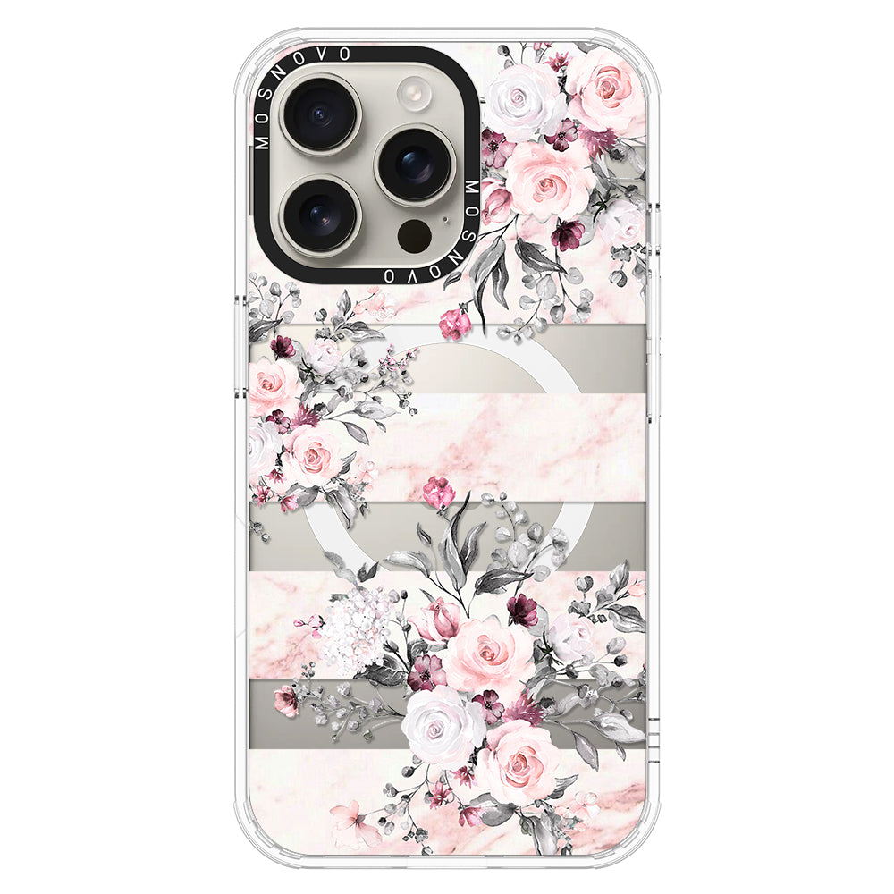 Pink Marble Flowers Phone Case - iPhone 16 Pro Max Case - MOSNOVO