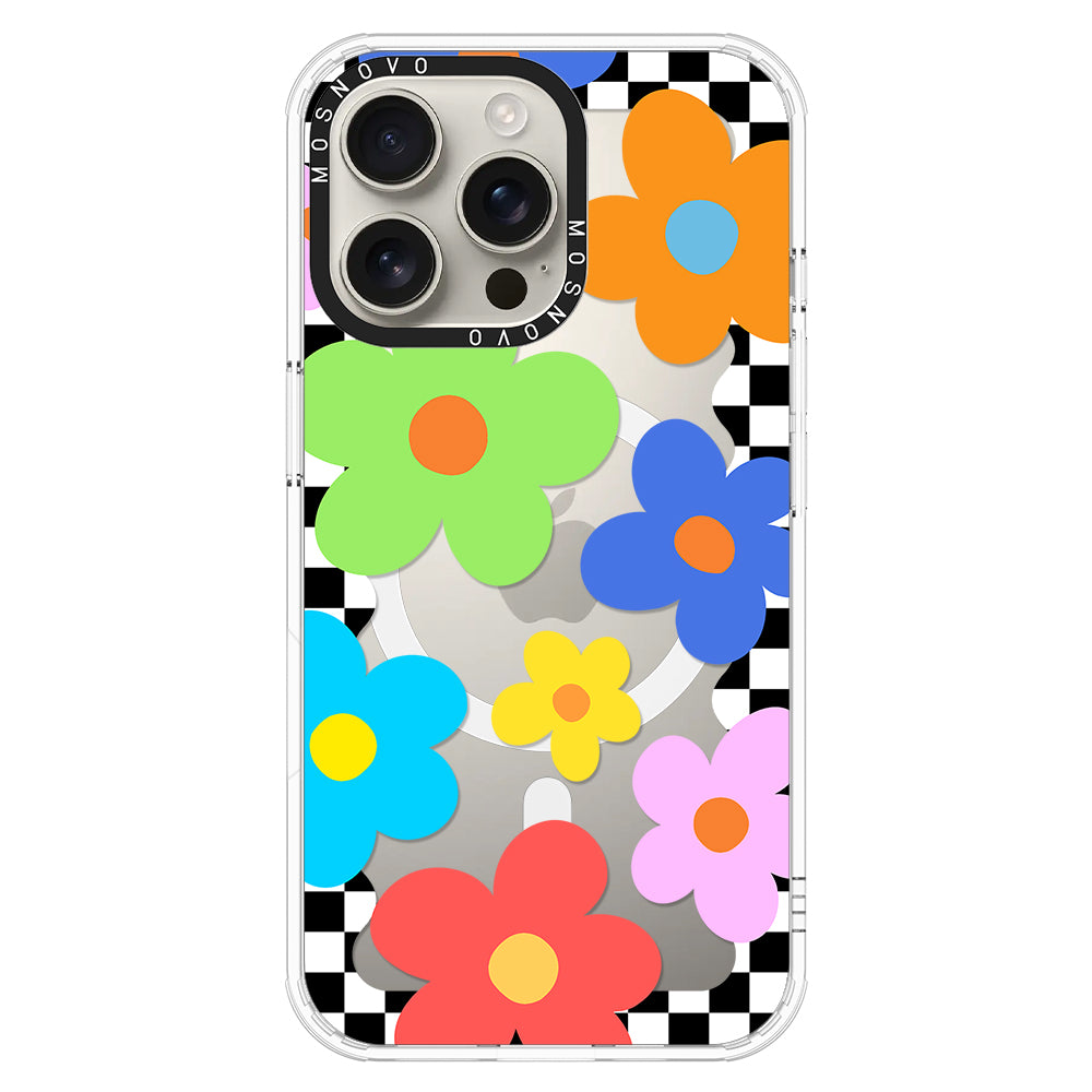 60's Checkered Floral Phone Case - iPhone 16 Pro Max Case - MOSNOVO