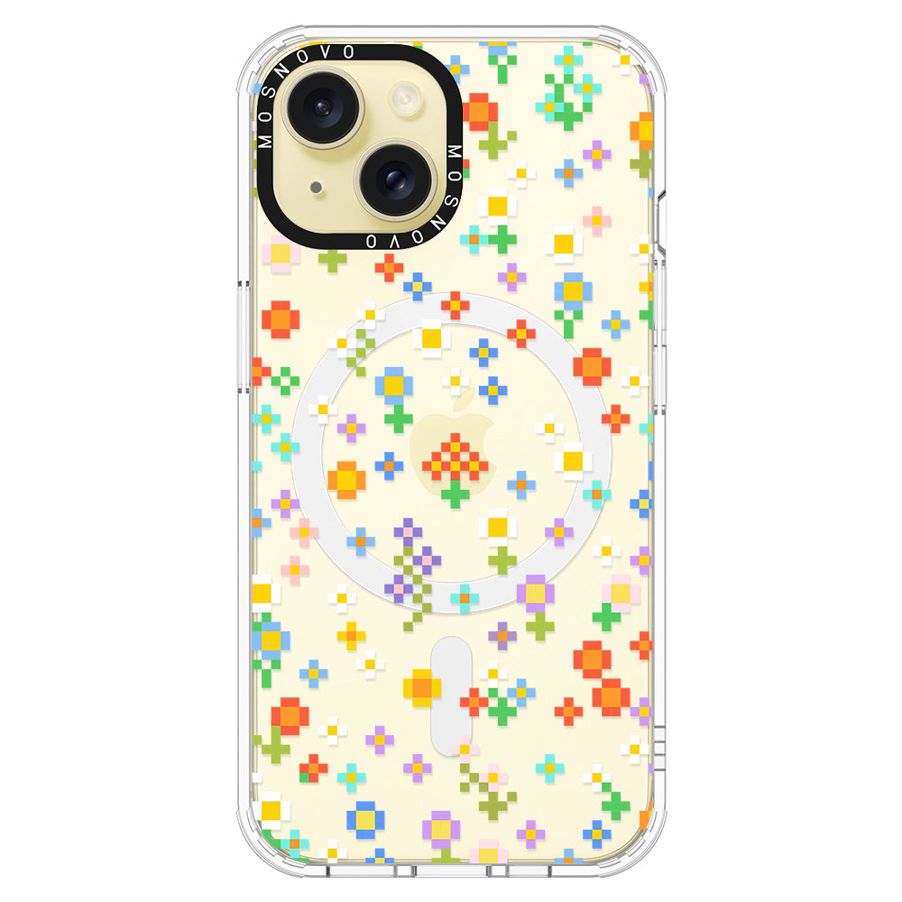 Pixel-Floral Phone Case - iPhone 15 Plus Case