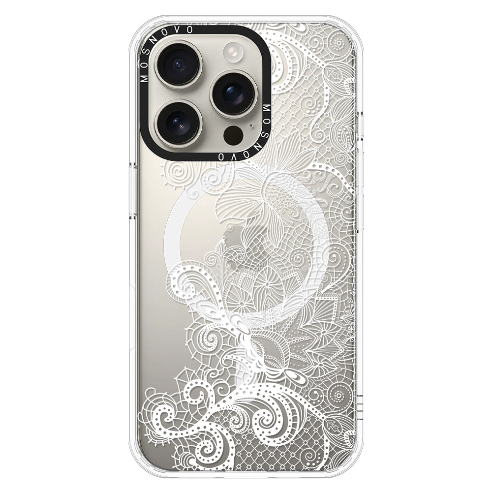 Lacy White Flower Phone Case - iPhone 16 Pro Case - MOSNOVO